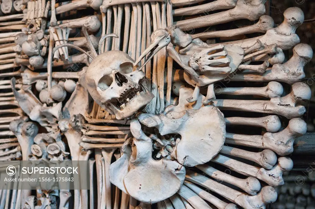 The bizarre Bone Church at Kutna Hora, near Prague, Czech Republic, where everything is made out of human bones