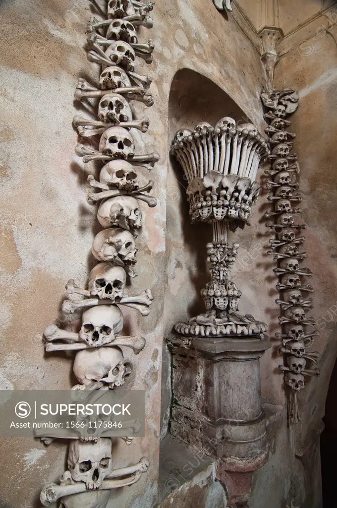 The bizarre Bone Church at Kutna Hora, near Prague, Czech Republic, where everything is made out of human bones