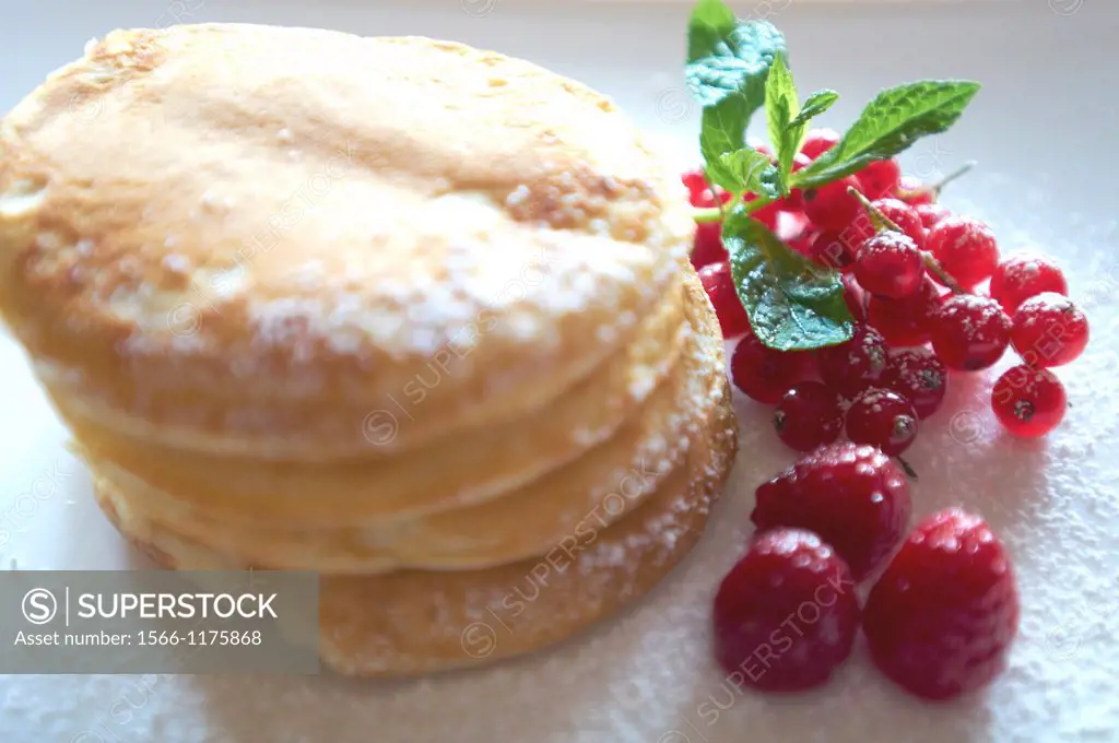 -Sweet Desserts- Pancake with Raspberries.