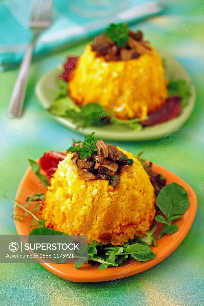 Rice and pumpkin with mushrooms