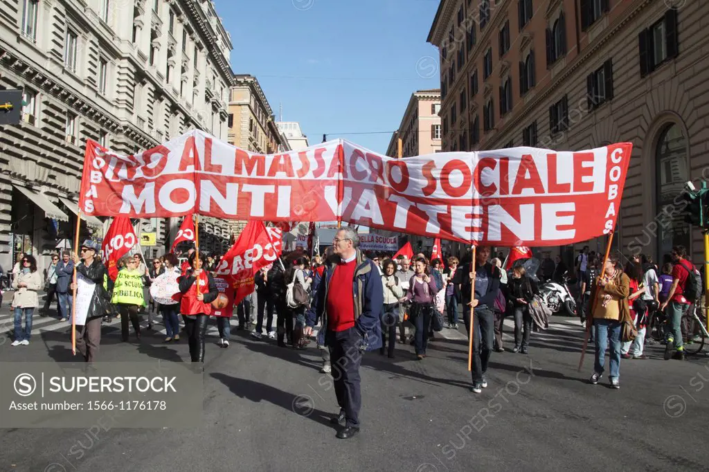 14 Nov 2012 Anti Austerity Protest in Rome Italy