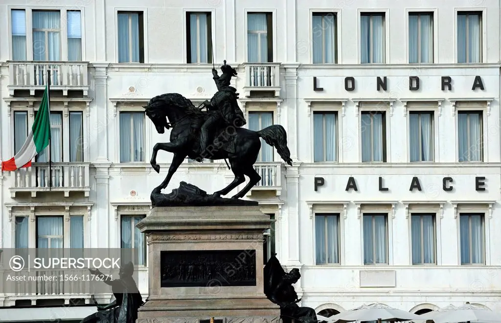 Statue in front of Londra Palace Hotel in Venice,Italy,Europe