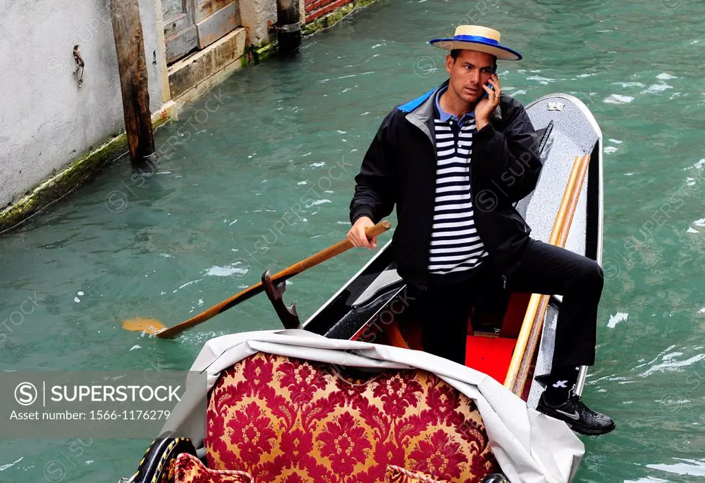 Typical gondola on the phone in Venice,Italy,Europe