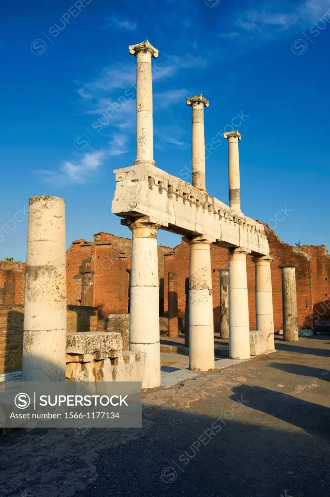 Doric & Corinthian columns of the Roman colonade in the Forum of Pompeii