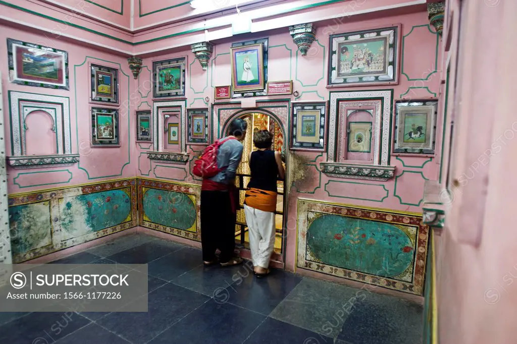 Historic paintings and prints City Palace Udaipur Rajasthan India