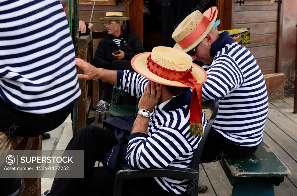 Gondoliers waiting for clients in Venice,Italy,Europe