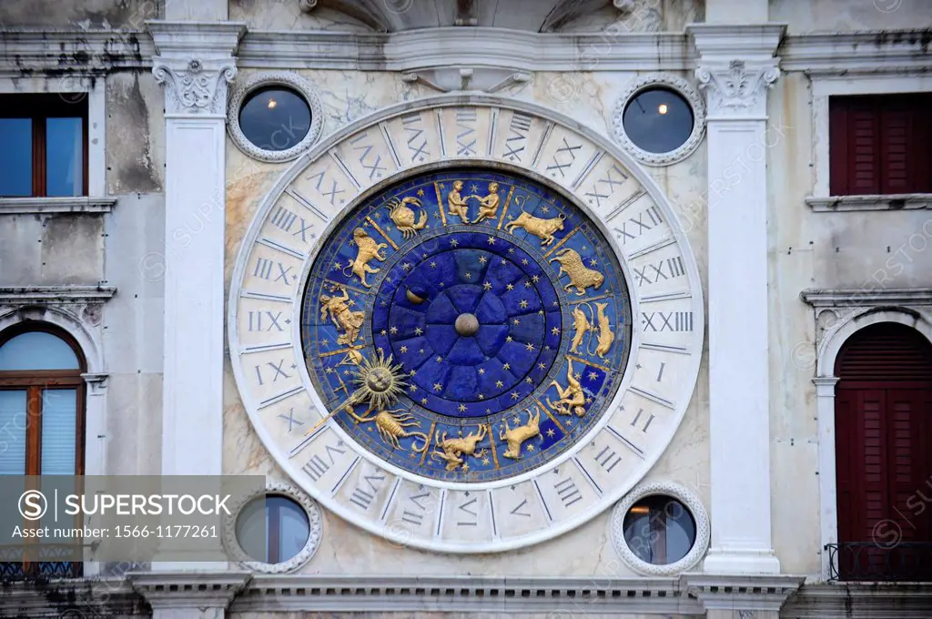 Clock housed in the Clocktower,Piazza San Marco in Venice,Italy,Europe