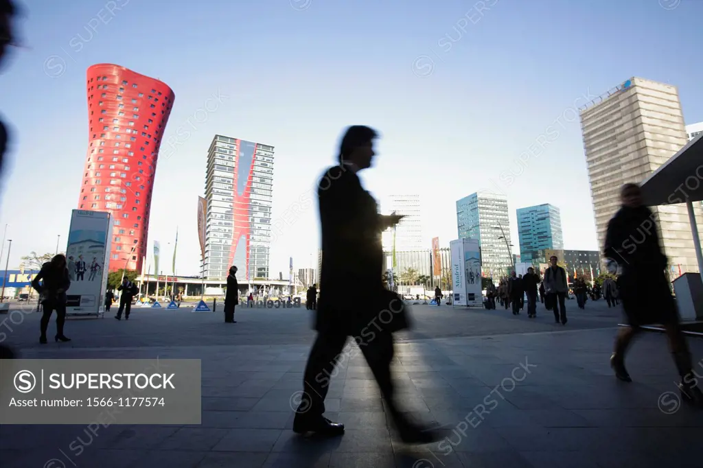 Silhouette of some people going to work in Europe square, Hospitalet del Llobregat, Barcelona