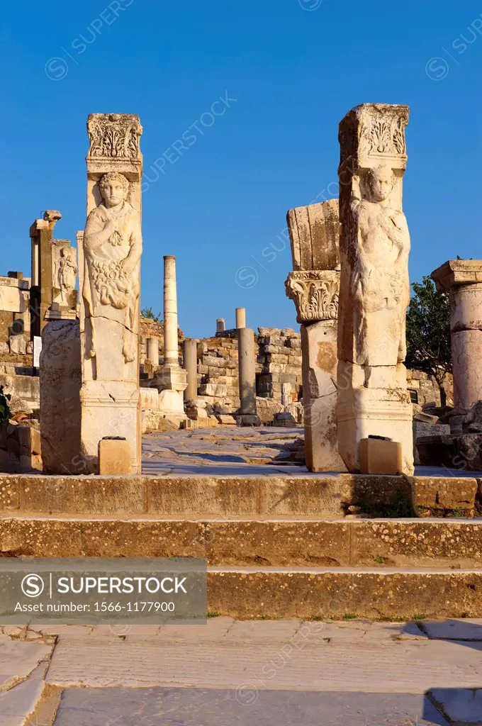 The Heracles Gate at the begining of Curetes Street , showing Heracles wrapped in a Nemea Lion skin  Probably made in the 2nc century A D  and moved t...