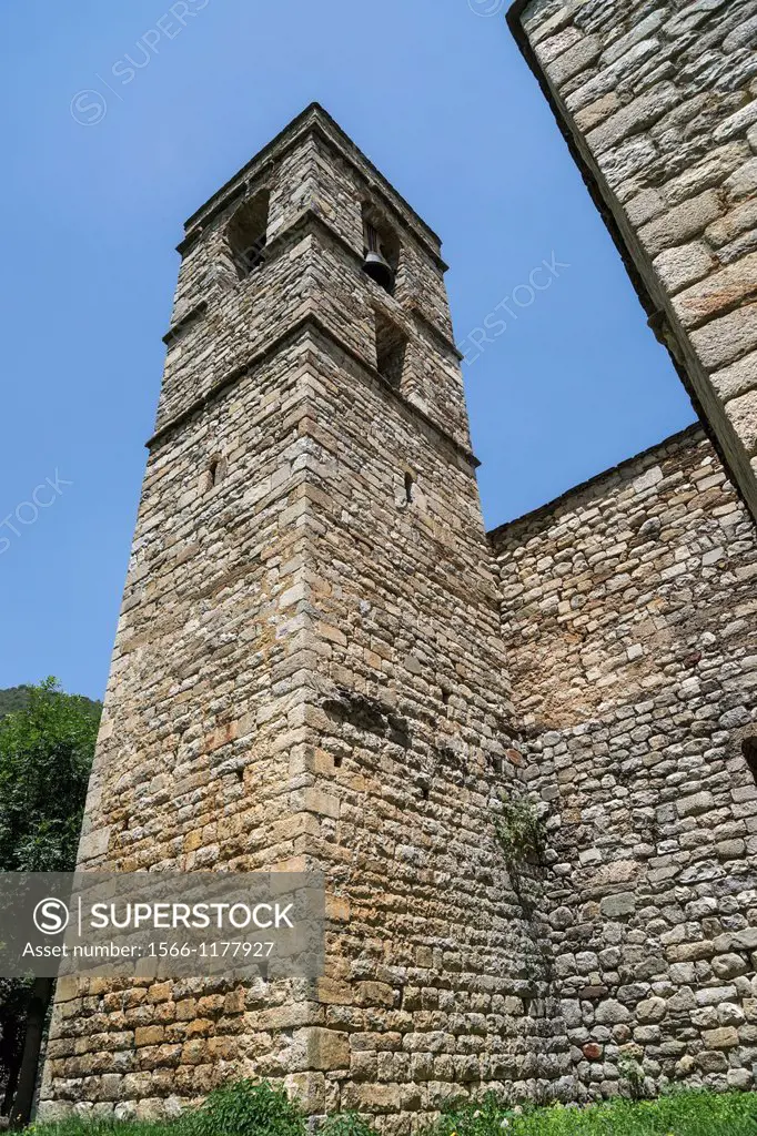 Romanesque church of Sant Feliu in Barruera, Vall de Boi, Catalonia, Spain. Recognized as UNESCO world heritage site.