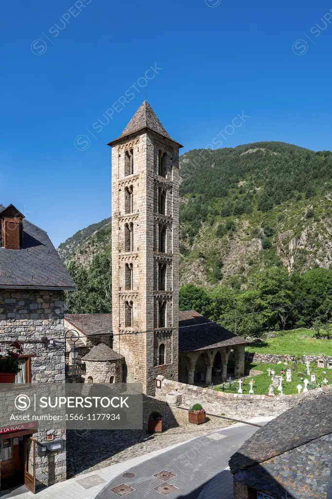 Santa Eulàlia church in Erill la Vall in Vall de Boí, Catalonia, Spain. Recognized as UNESCO world heritage site.
