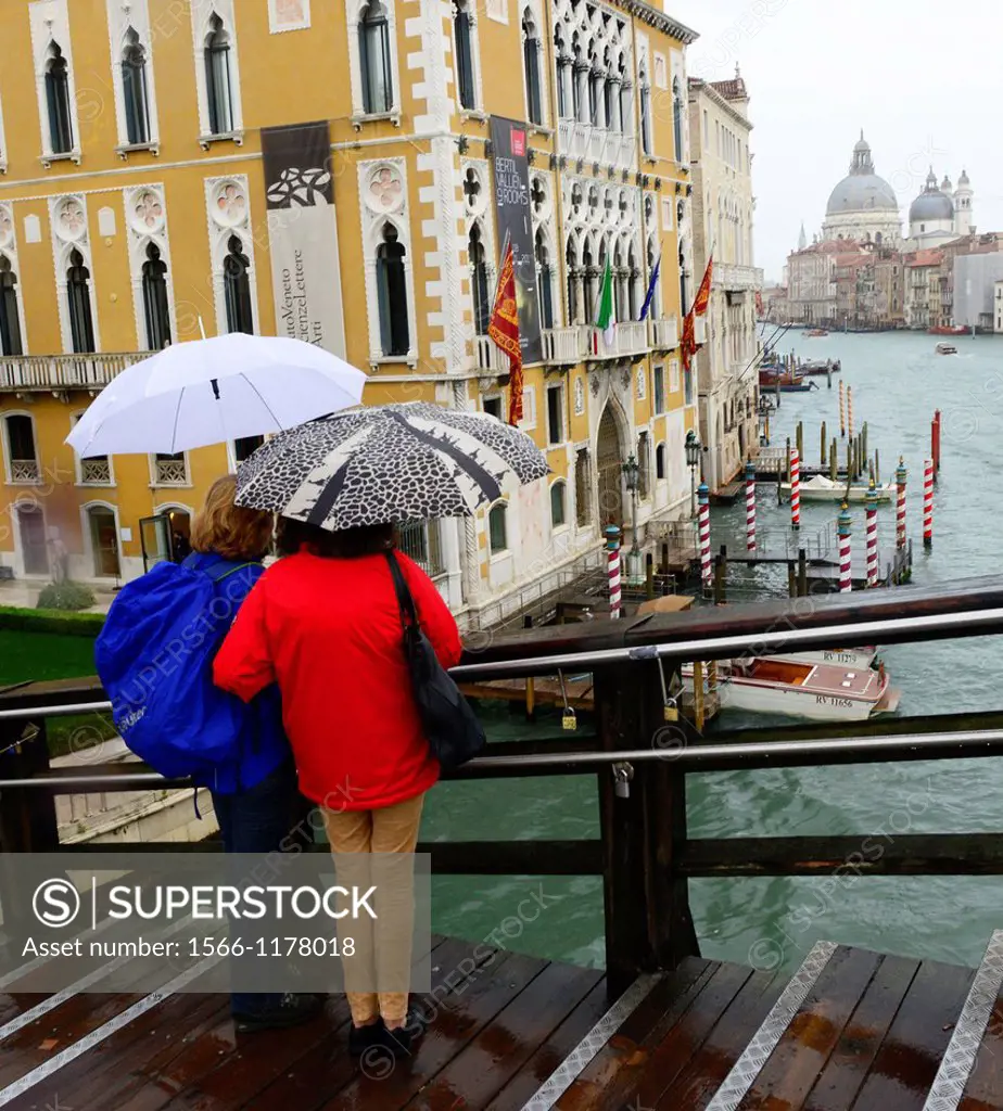 People with umbrella looking at Church Santa Maria della Salute in Venice,Italy,Europe