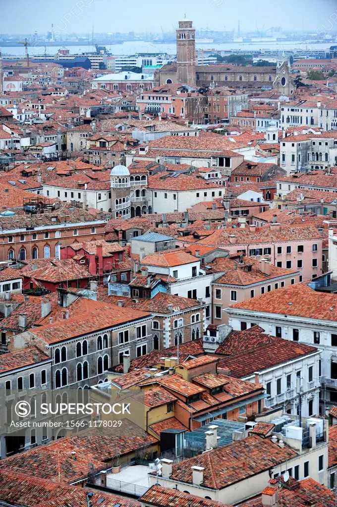 View from Campanile over the rooftops from Venice,Italy,Europe