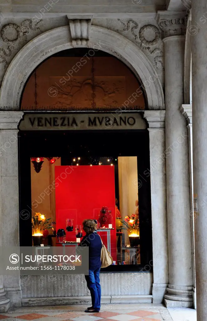 Murano glass store in St Mark´s square in Venice,Italy,Europe