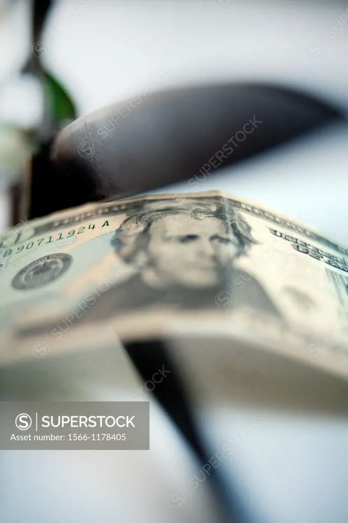 tijeras cortando un billete de 20 dolares, recortes economicos, scissors cutting a 20 dollars bill, economic cutbacks,