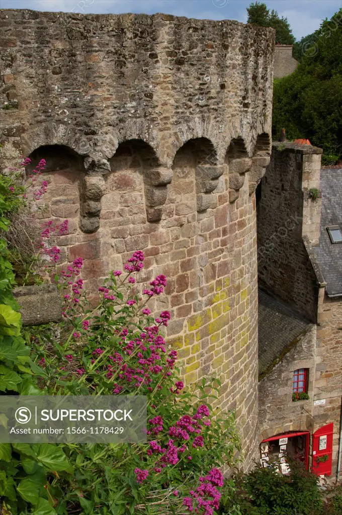 Town ramparts, 13th 15thc and tower ,Old town, Dinan, Brittany, Cotes d´Armor, France