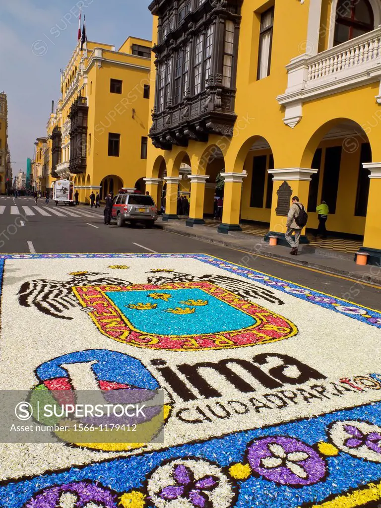 Peru  Lima city  Traditional architecture  Flower Carpet in the Plaza de Armas