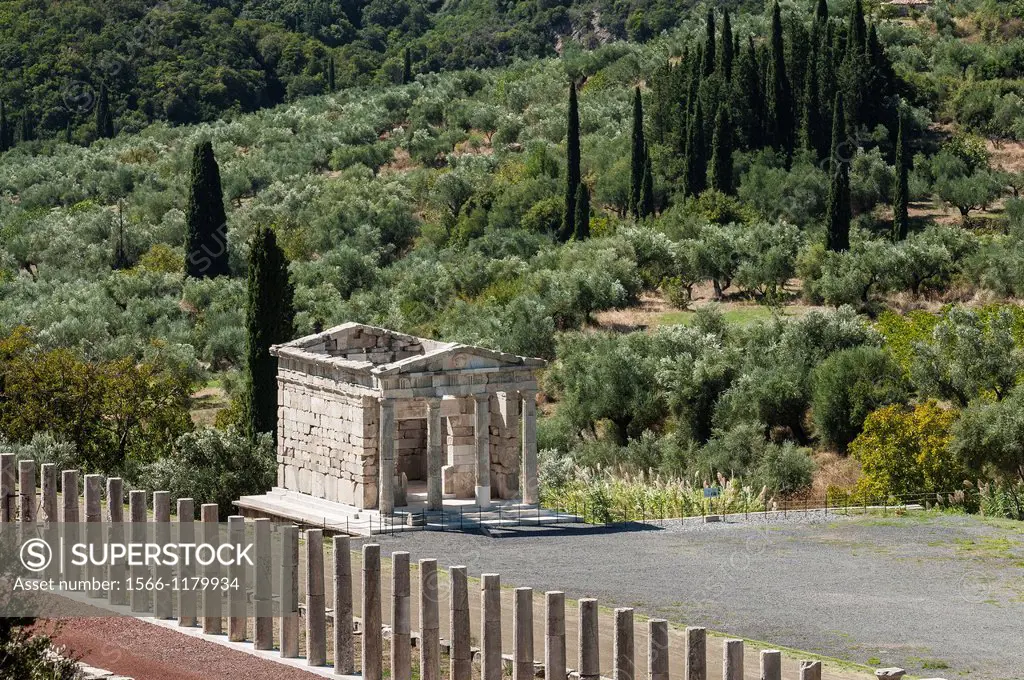 The Saithides funerary Mausoleum at the end of the stadium at Ancient Messene, Messinia, Peloponnese, Greece