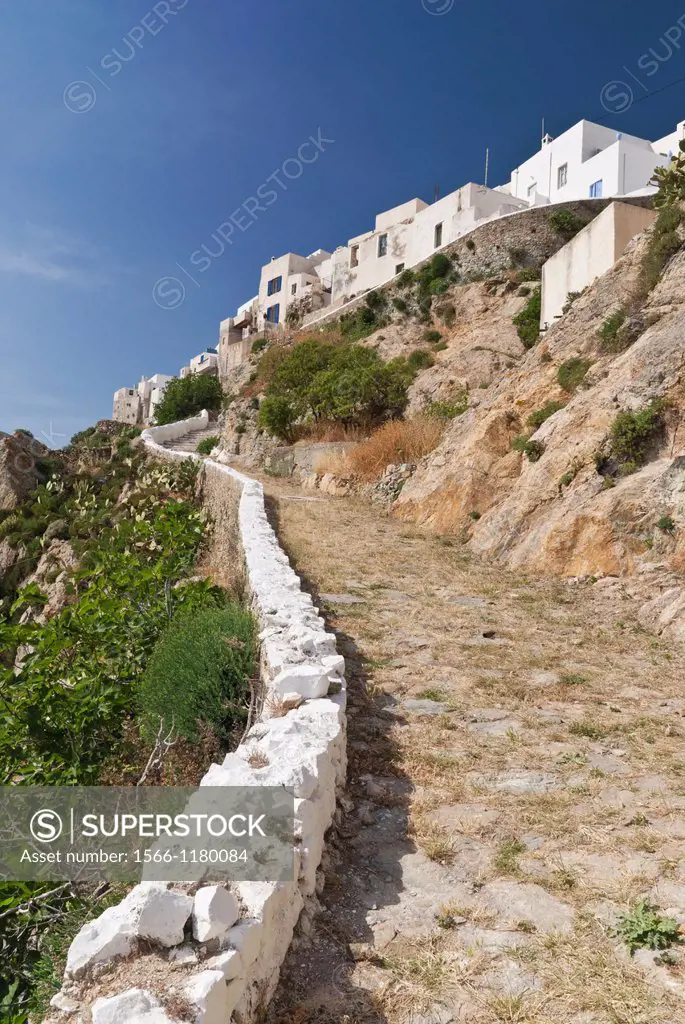 Steep path upto the whitewashed Chora of Serifos, Cyclades, Greece