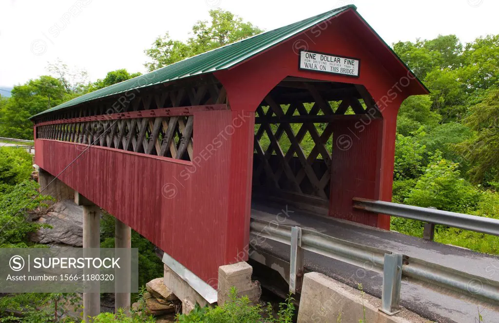 Covered Bridges of Vermont by river One Dollar Fine Chiselville Bridge in Arlington VT 1870 wood wooden red