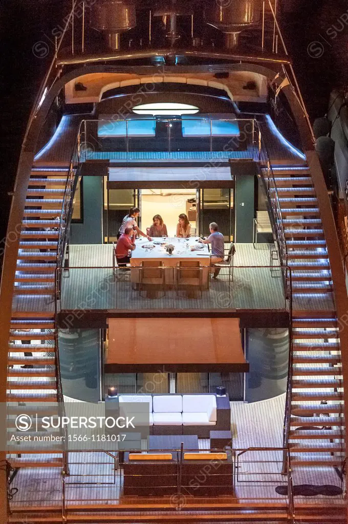 Europe, France, Corse-du-Sud (2A), Bonifacio. Dinner on a yacht.