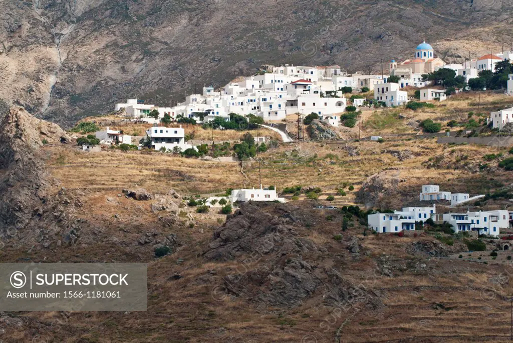 Late afternoon sunlight on the whitewashed hora of Serifos Island, Cyclades, Greece