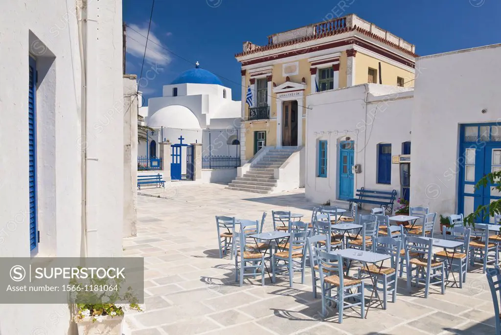 Serifos Chora Town Hall Square known as Pano Piatsa, Serifos Island, Cyclades, Greece