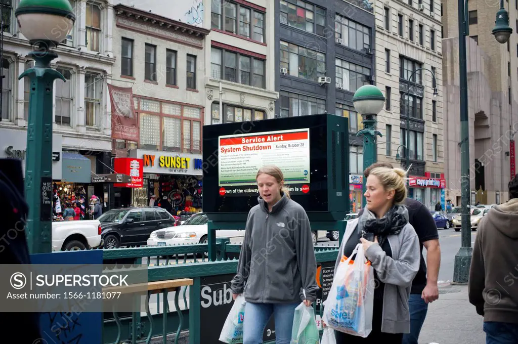 A subway entrance information display warns of the imminent shutdown of the transit system because of Hurricane Sandy, in New York In advance of the a...