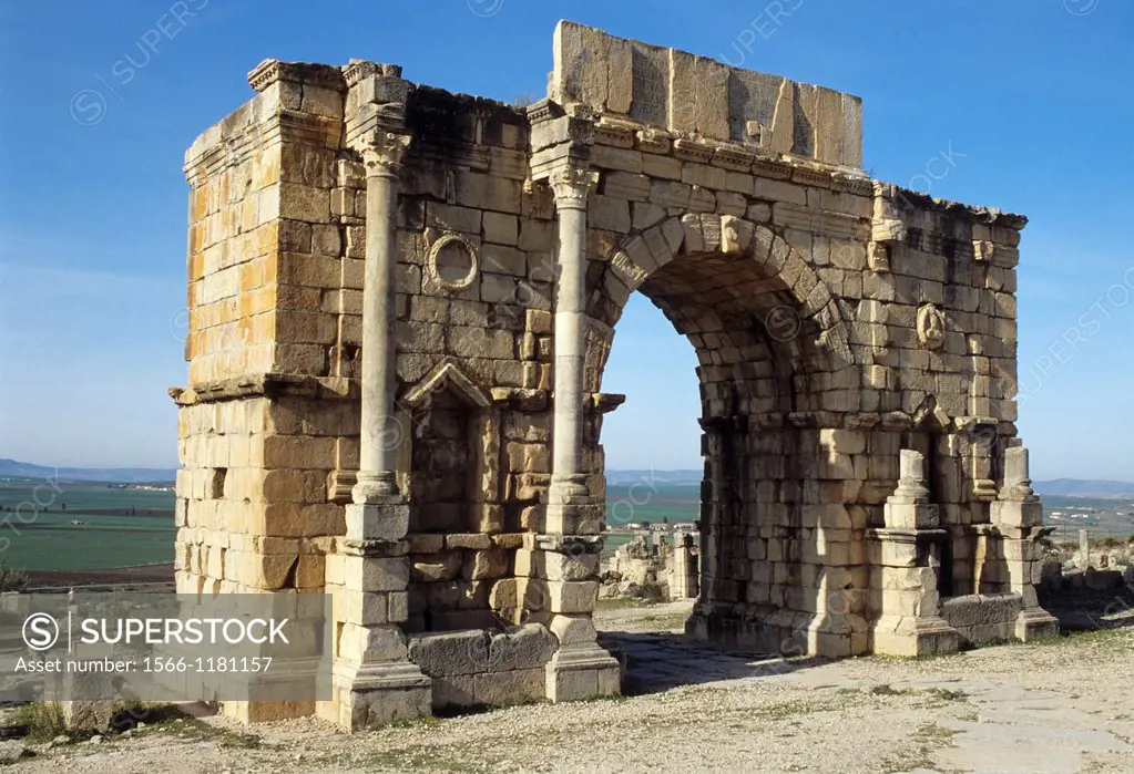 The ruins of the ancient Roman village of Volubilis, between Fes and Rabat, Morocco, Africa