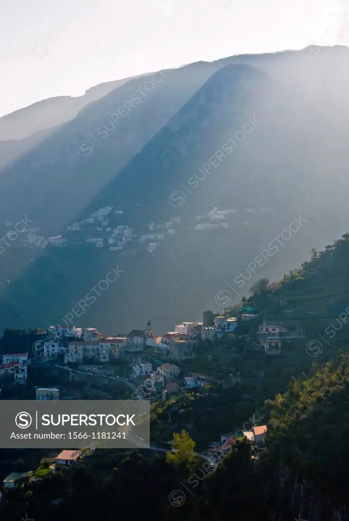 Panoramic view of Pontone near Amalfi, Amalfi coast / Costiera Amalfitana, Province of Salerno, Campania, Italy, Europe