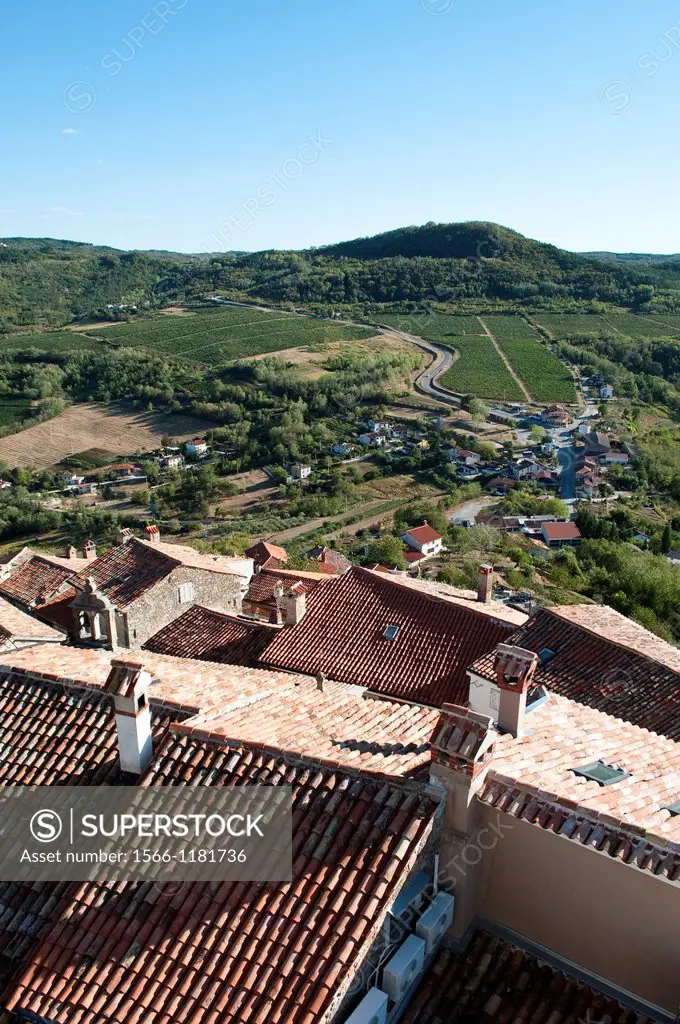 Rooftops of Motovun and Mirna River valley, Central Istria, Croatia