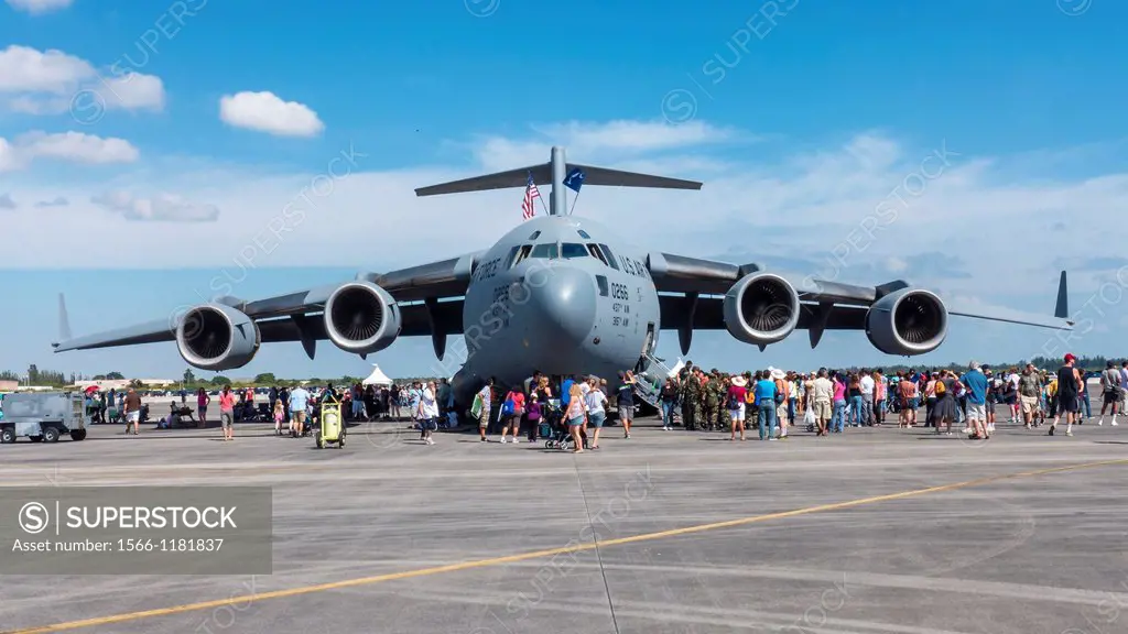 Boeing USAF C-17 Globemaster at Air Show at Homestead AFB  Florida  USA  The Boeing C-17 Globemaster III is a large military transport aircraft  It wa...