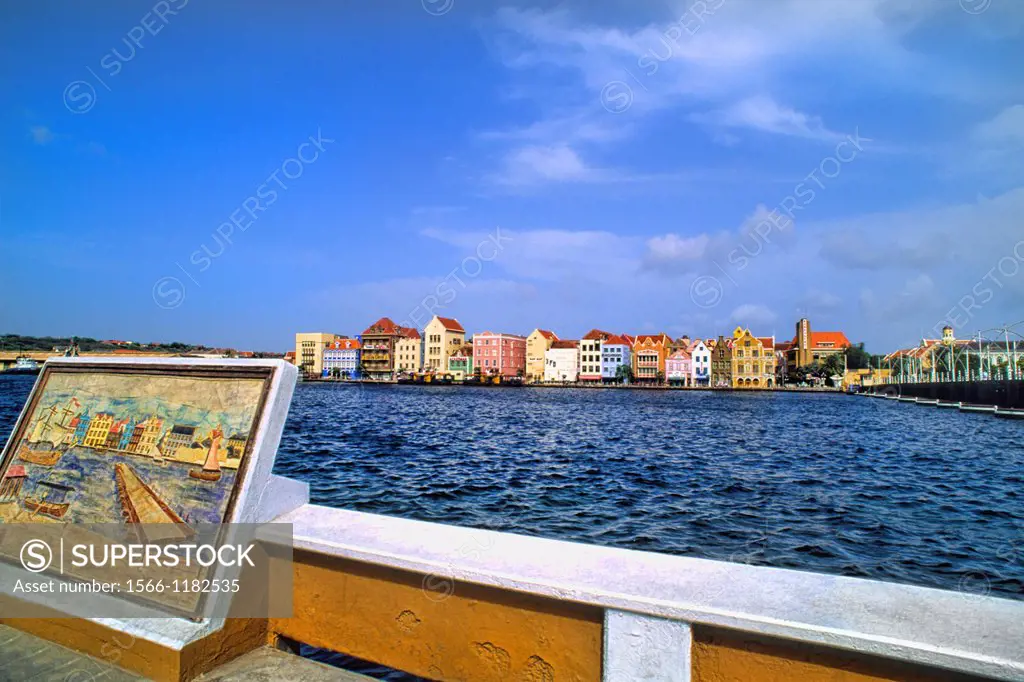 Pastel houses and port called Punda Gables of Handel Skade in downtown Curacao Caribbean