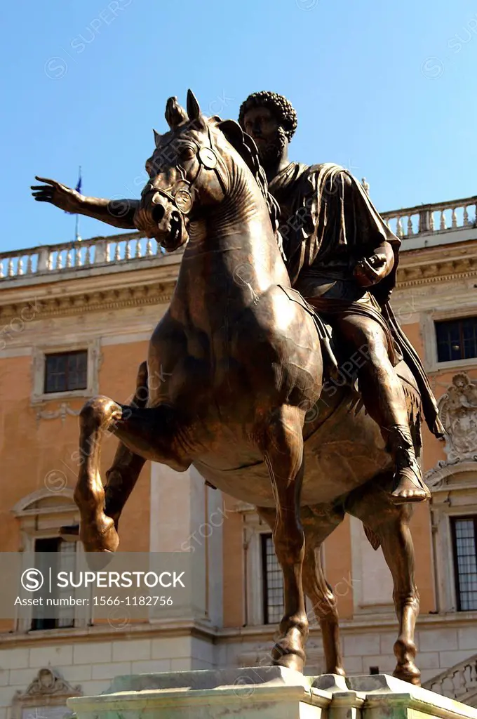 Rome Italy  Equestrian statue of Emperor Marcus Aurelius on the Capitoline hill of the city of Rome