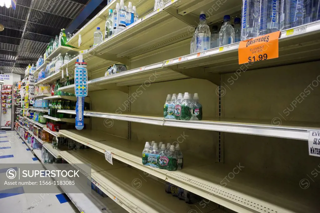 Bare shelves because of Hurricane Sandy at a supermarket in the Battery Park City evacuation zone in New York In advance of the arrival of Hurricane S...
