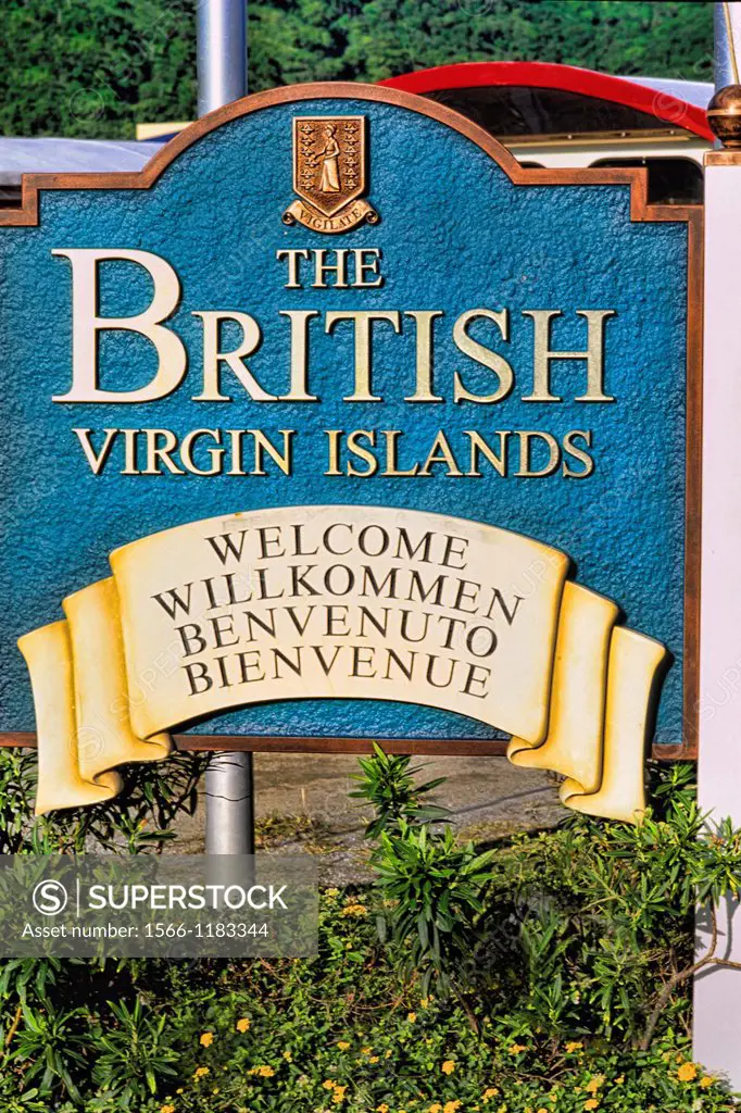 Sign welcoming tourtist to beautiful British Virgin Island at Tortola