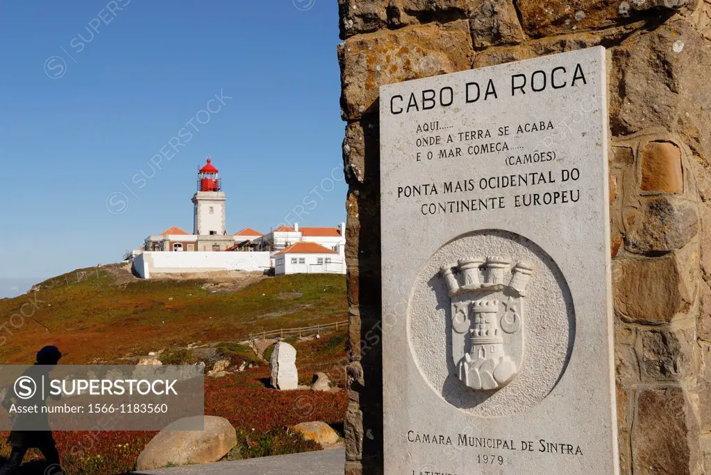Monument declaring Cabo da Roca as the westernmost extent of continental Europe, Roca Cape, Sintra, around Lisbon, portugal, europe