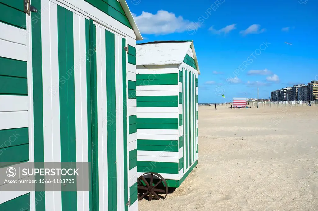 Beach huts, La Panne Beach, West Flanders, Belgium