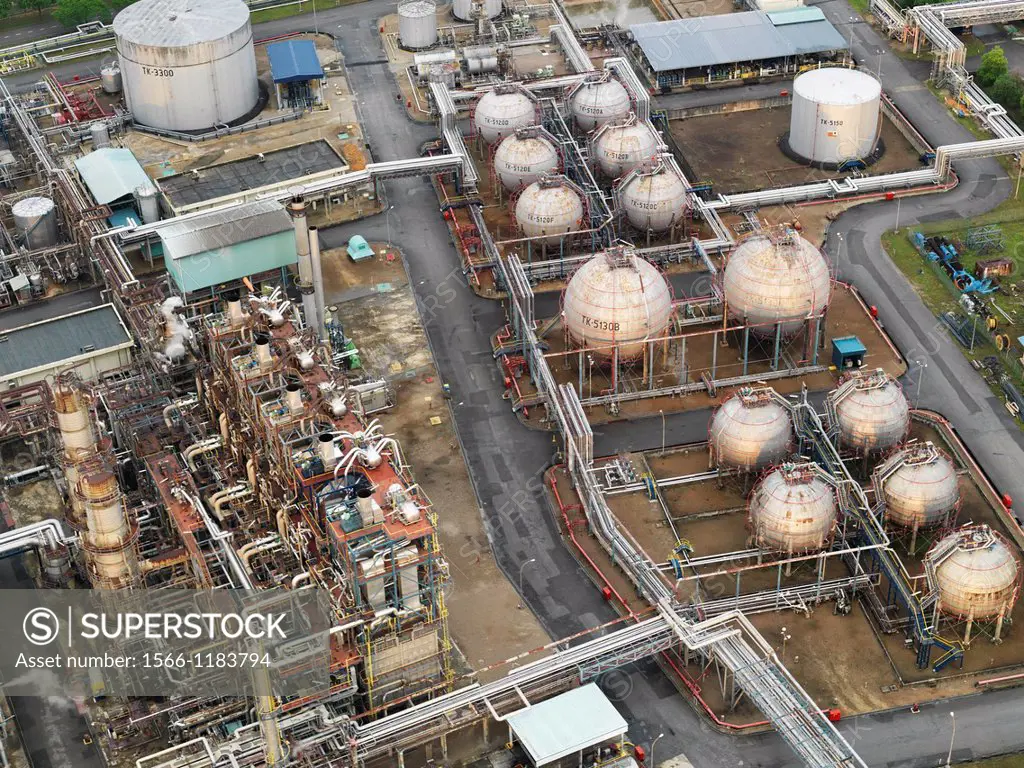 Aerial view of an oil refinery in Johor, Malaysia