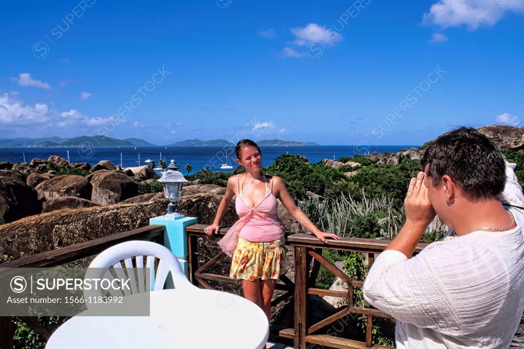 Top of the Baths Restaurant with toiurists and camera at The Baths of Virgin Gorda in British Virgin Islands
