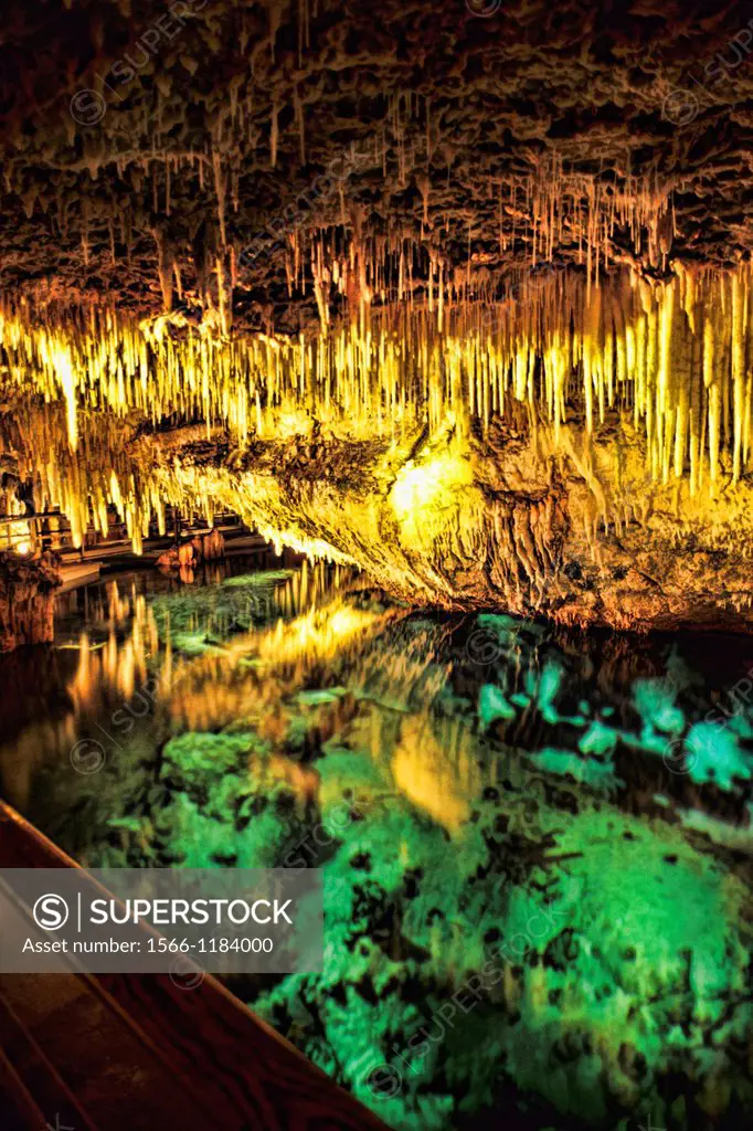 Colorful Famous Crystal Caves inside of limestone in Bermuda