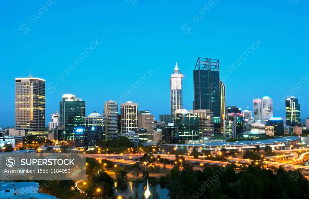 Panoramic of city with beautiful skyline of Perth from above at Kings Park in Western Australia Australia
