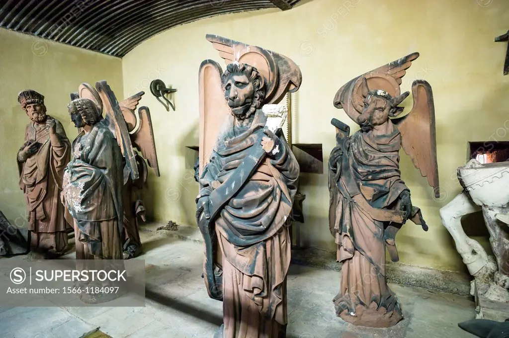 Original sculptures taken down from ´Notre-Dame´ cathedral Strasbourg Alsace France