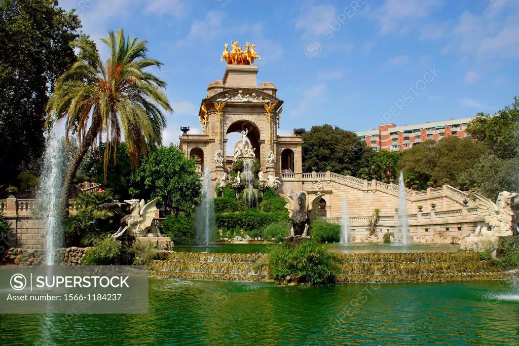 Barcelona Spain  Waterfall inside the Ciudadela Park in the city of Barcelona