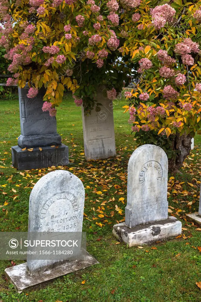Graves in the historic cemetry in Stowe, Vermont, USA