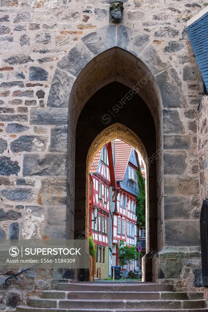 Small passage in Alsfeld on the German Fairy Tale Route, Hesse, Germany, Europe