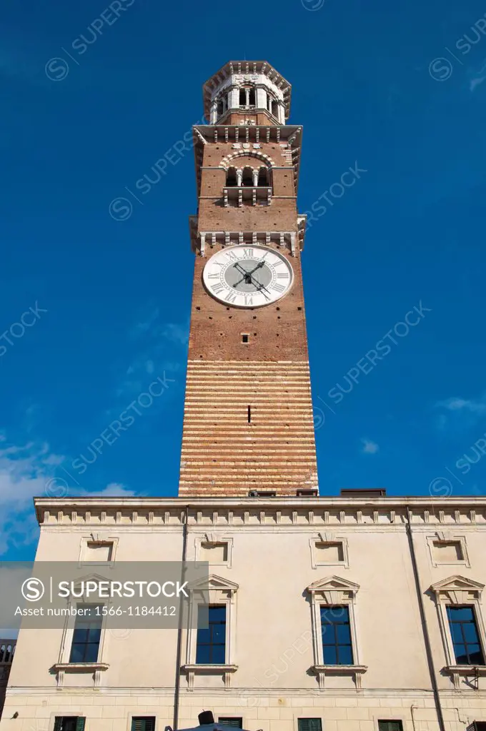 Torre dei Lamberti 1463 Piazza delle Erbe square old town Verona city the Veneto region northern Italy Europe