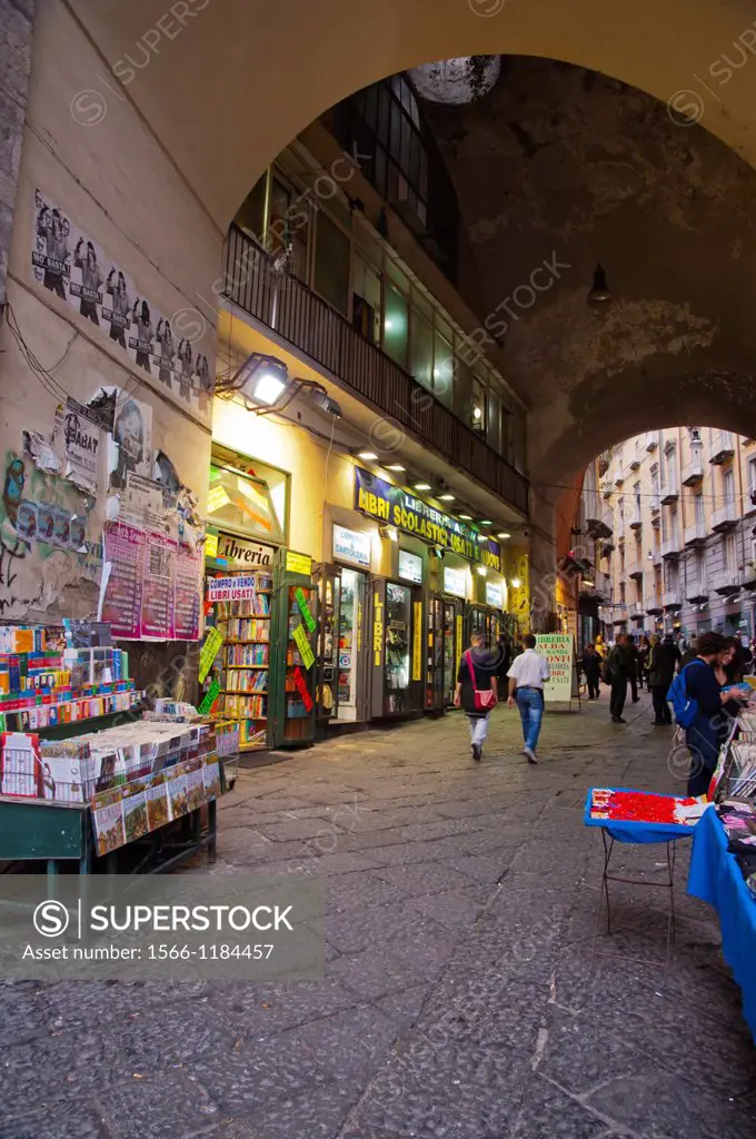 Bookshops along Port Alba alley off Piazza Dante square central Naples city La Campania region southern Italy Europe
