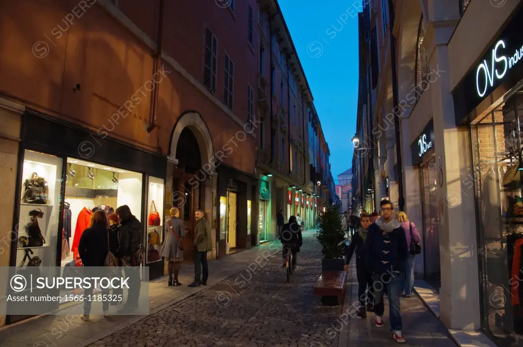 Via Coltellini shopping pedestrian street central Modena city Emilia-Romagna region central Italy Europe
