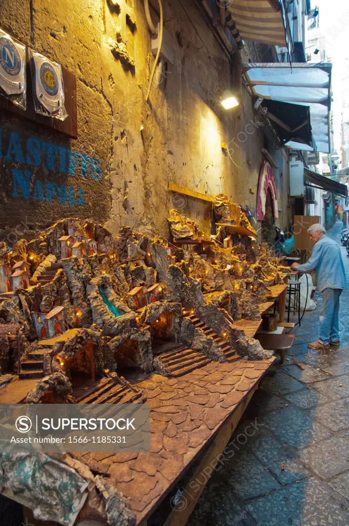 Handicraft stall off Spaccanapoli street centro storico the old town Naples city La Campania region southern Italy Europe